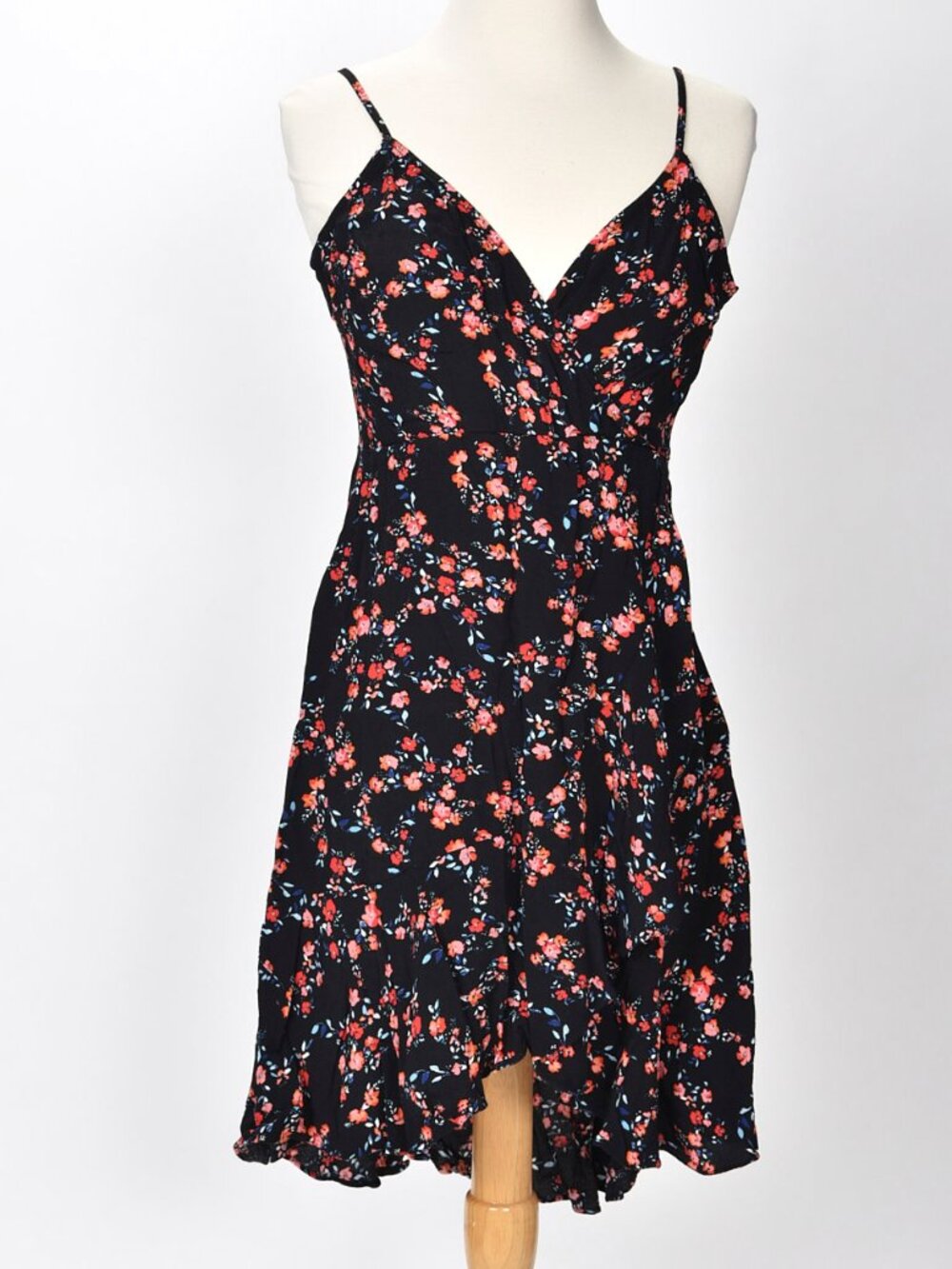 Guess Black Boho Faux Floral Wrap Hippie Chic Sundress Size M